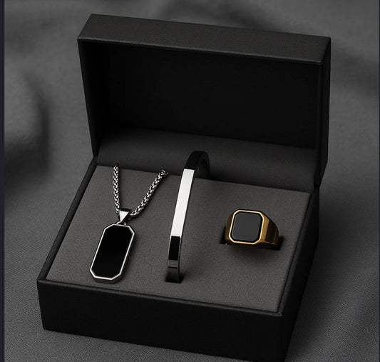 Black Onyx Trio – Premium Men’s Jewelry Gift Set